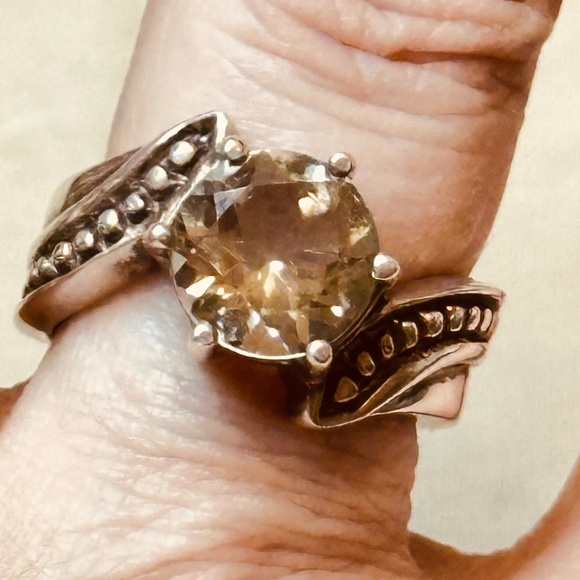 925 Sterling Silver Pale Green Round Prasiolite Bypass Ring - Picture 8 of 14